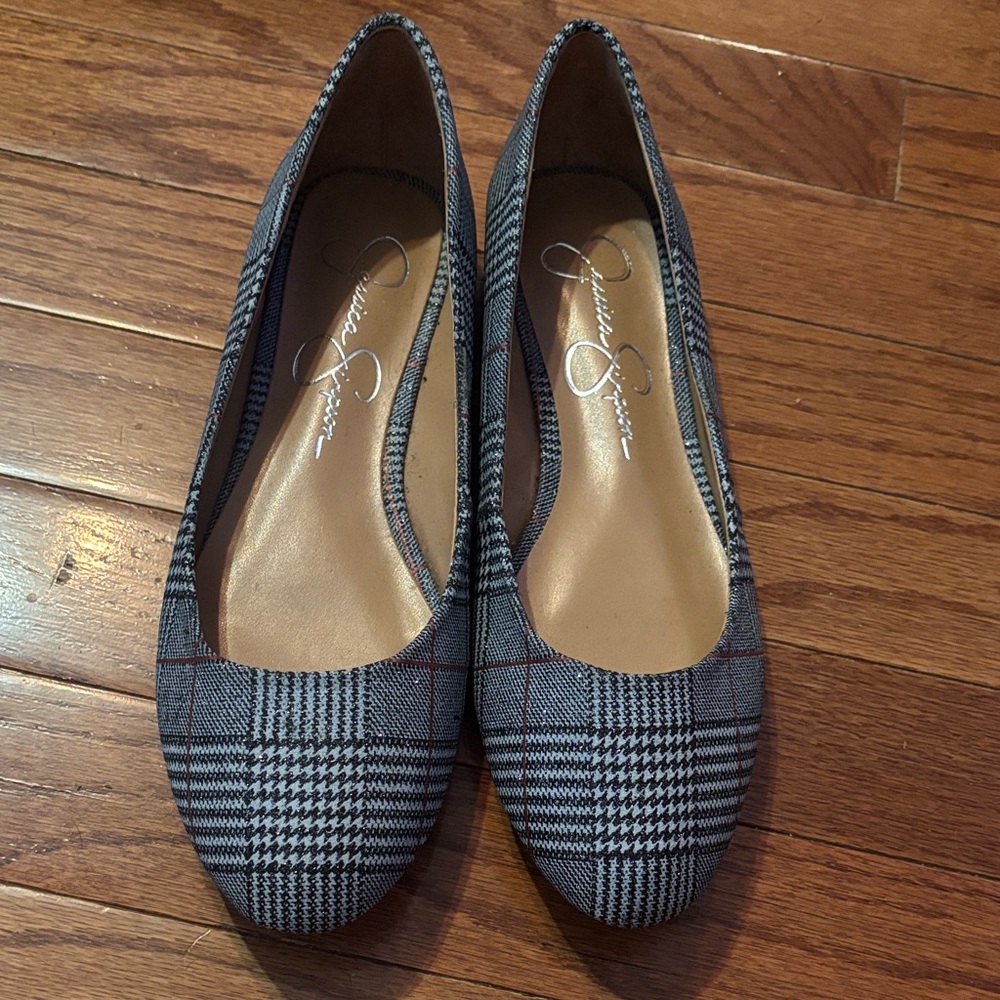 Jessica Simpson Black and Gray Checkered Flats